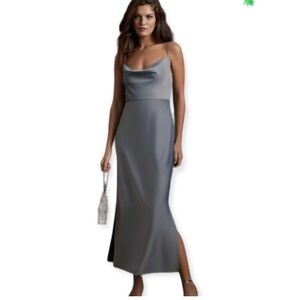 BHLDN Cali Satin Cowl-Neck Midi Slip Dress in Dusty/Gray 
Size: 6 NWT